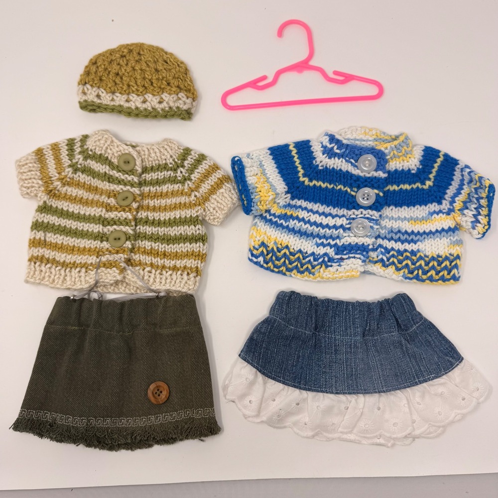 Set of 2 Hand-Knitted 3-Piece Blue & White Nautical Outfit 18"Like American Doll